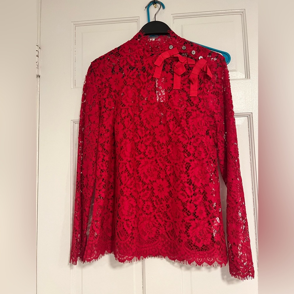 Red lace shirt with bows -NWT JCREW